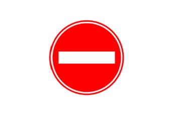 תמרור עגול אדום עם מלבן לבן אופקי במרכזו.