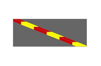 התמונה מציגה אבן שפה הצבועה לסירוגין במקטעים של צבע אדום וצבע צהוב.