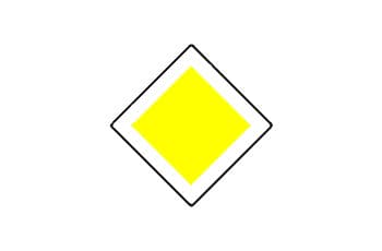 תמרור בצורת מעוין עם מרכז צהוב, מוקף במסגרת לבנה וקו חיצוני שחור דק.