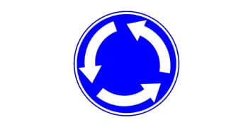 תמרור עגול עם רקע כחול, שבתוכו שלושה חצים לבנים מסודרים במעגל ומצביעים נגד כיוון השעון.