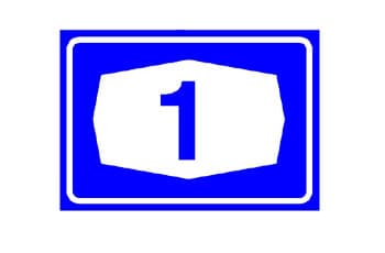 תמרור מלבני כחול. במרכזו צורה לבנה ייחודית שבתוכה הספרה 1 בצבע כחול.