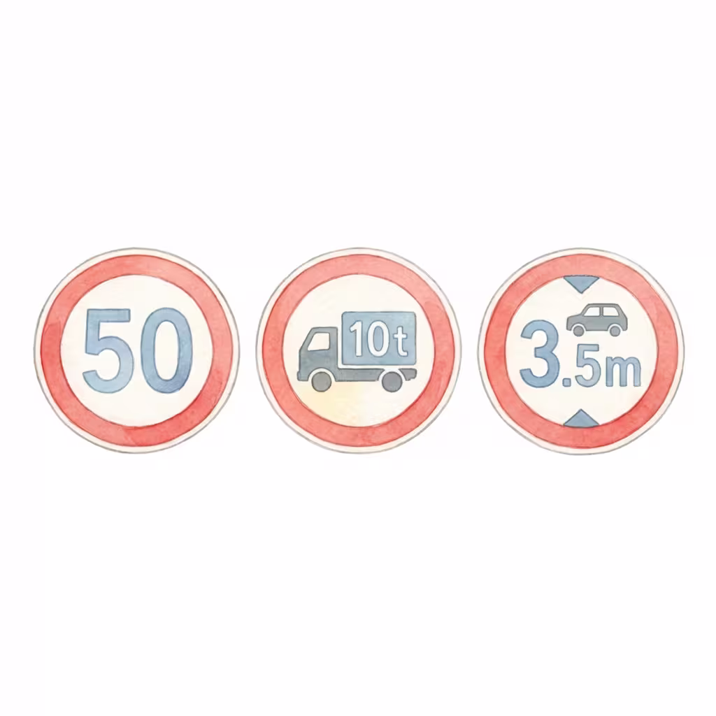 הגבלות מהירות, משקל, גובה ורוחב